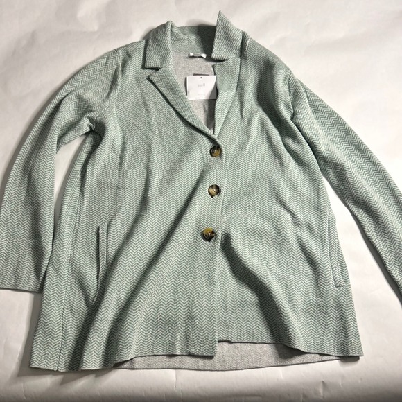 J Jill Jackets & Blazers - J Jill Womens Knit Blazer Cardigan Jacket Light Green Herringbone Button Front L